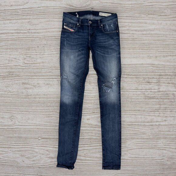 DIESEL Grupee Super Slim Skinny Distressed Low Waist Stretch Denim Jeans 27 x 32 - Picture 1 of 10